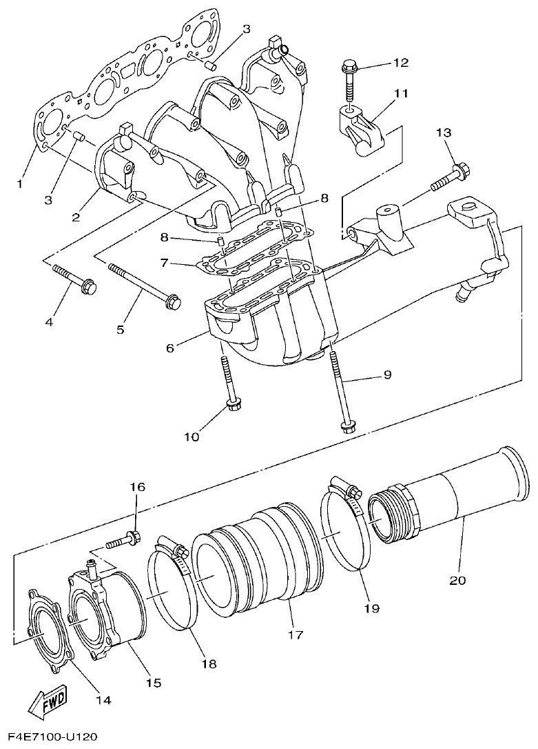 Yamaha VX18002019F4E7(F6G EXHAUST 1 parts diagram
